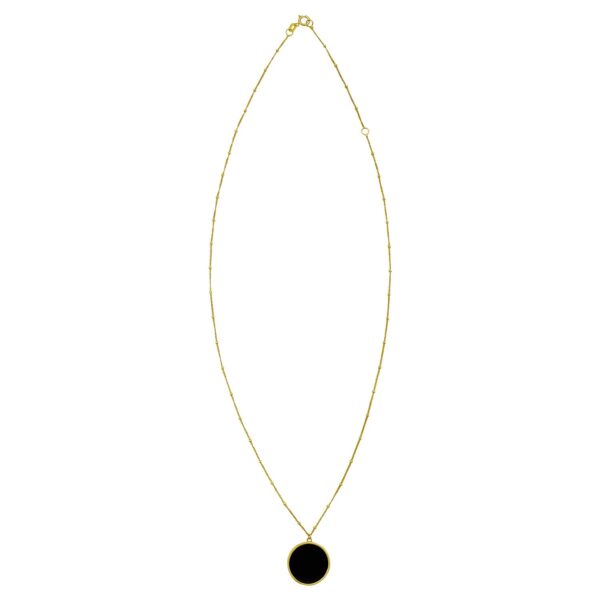 14K Yellow Gold Onyx Inlay Circle Necklace - alternate view 2
