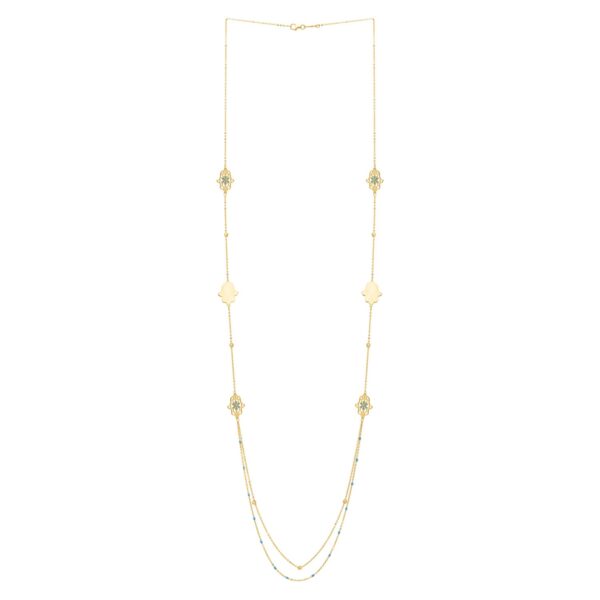 Long Hamsa Necklace in 14K Yellow Gold - alternate view 2