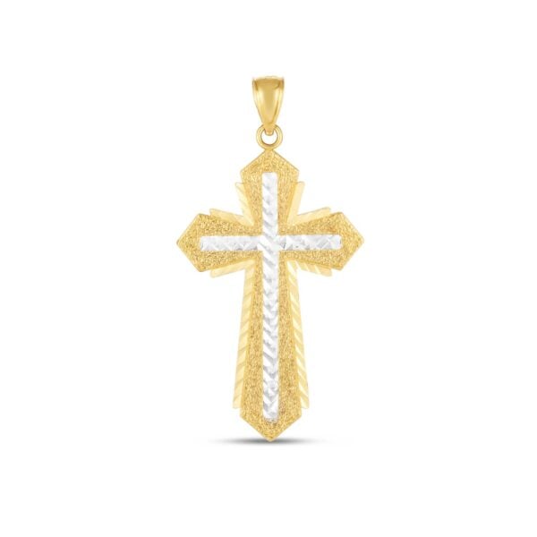 14k Two Tone Gold High Polish Diamond Cut Cross Pendant - Two-Tone Gold