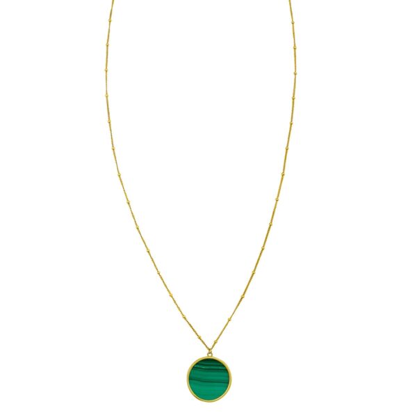 14K Yellow Gold Malachite Inlay Circle Necklace