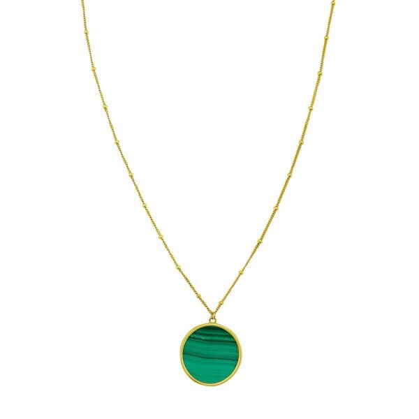 14K Yellow Gold Malachite Inlay Circle Necklace - alternate view 3