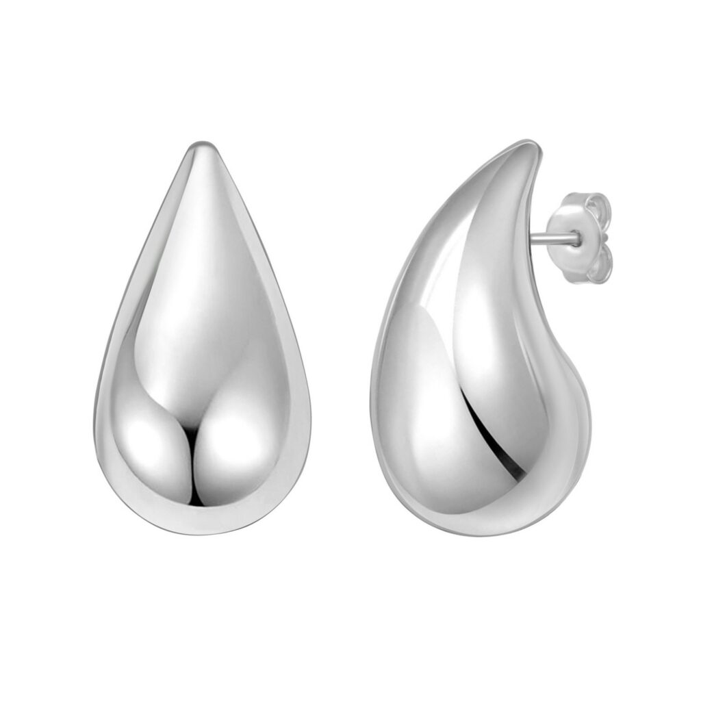 Sterling Silver Rhodium Plated Puffed Teardrop Earrings