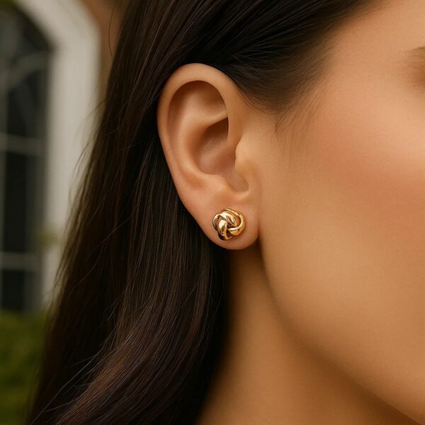 10k Yellow Gold Love Knot Stud Earrings(9mm) - alternate view 4