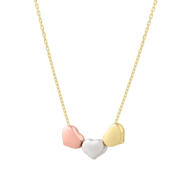 14K Tri Color Gold Triple Heart Necklace - Tri-Color Gold