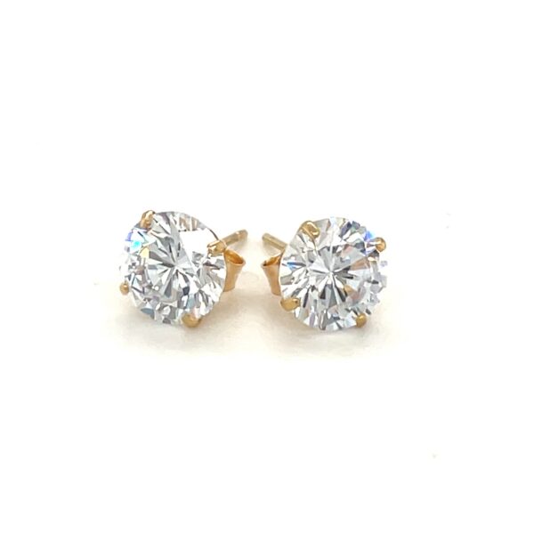 14k Yellow Gold Stud Earrings with White Hue Faceted Cubic Zirconia(7mm) - alternate view 2