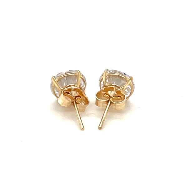 14k Yellow Gold Stud Earrings with White Hue Faceted Cubic Zirconia(7mm) - alternate view 3