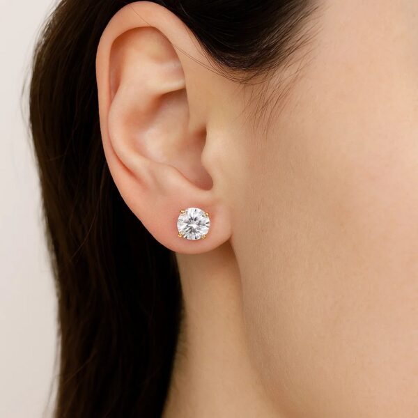 14k Yellow Gold Stud Earrings with White Hue Faceted Cubic Zirconia(7mm) - alternate view 4