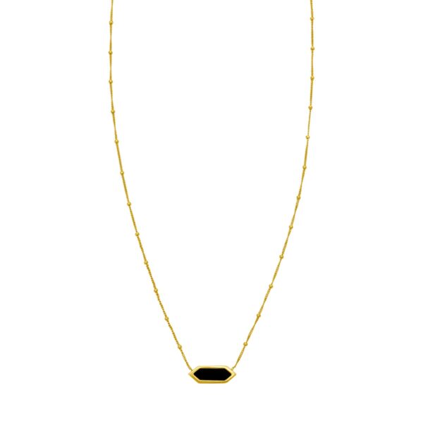 14K Yellow Gold Hexagon Onyx Pendant Necklace - alternate view 2