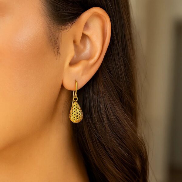 14k Yellow Gold Teardrop Drop Earrings with Honeycomb Texture - alternate view 4