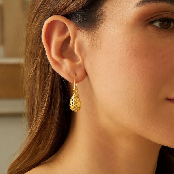 14k Yellow Gold Teardrop Drop Earrings with Honeycomb Texture - alternate view 5