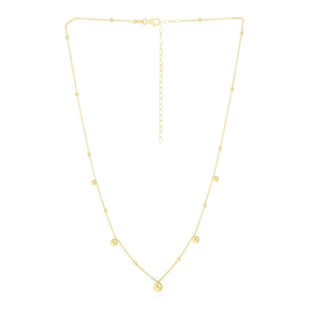 14k Yellow Gold High Polish Beaded Stations Necklace