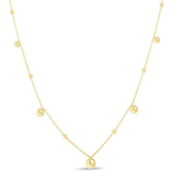 14k Yellow Gold High Polish Beaded Stations Necklace - alternate view 2