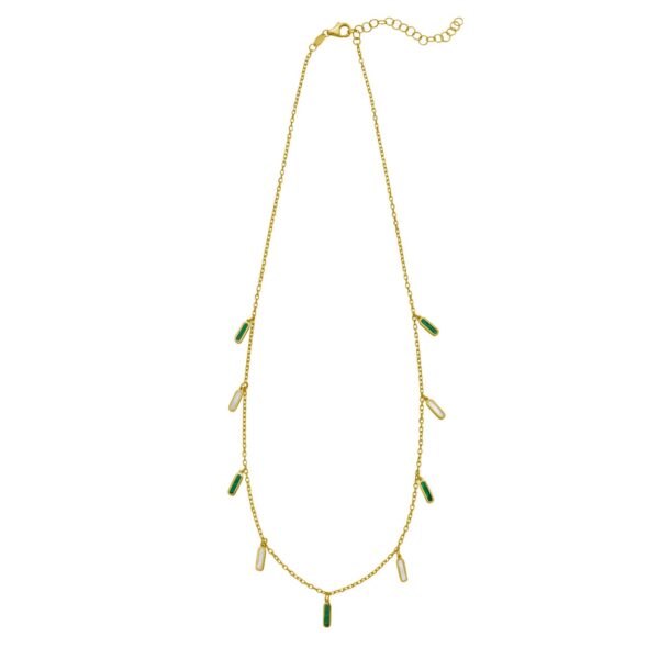 14K Yellow Gold Malachite And MOP Inlay Station Necklace - alternate view 2
