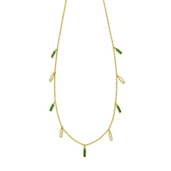 14K Yellow Gold Malachite And MOP Inlay Station Necklace - alternate view 3