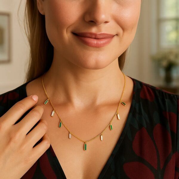 14K Yellow Gold Malachite And MOP Inlay Station Necklace - alternate view 5