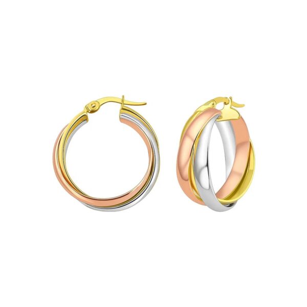 14K Tri Color Gold Woven Hoop Earrings - Yellow Gold