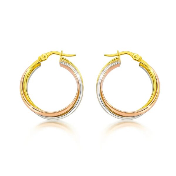 14K Tri Color Gold Woven Hoop Earrings - Yellow Gold - alternate view 2