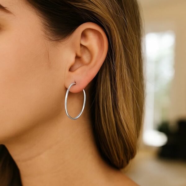 10k White Gold Polished Hoop Earrings (2x30 mm) - alternate view 2