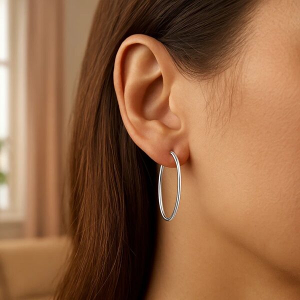 10k White Gold Polished Hoop Earrings (2x30 mm) - alternate view 3