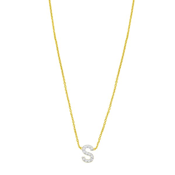 14K Yellow Gold Mini Diamond S Initial Pendant Necklace