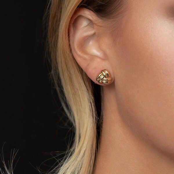 14K Yellow Gold Small Double Knot Earrings - alternate view 4