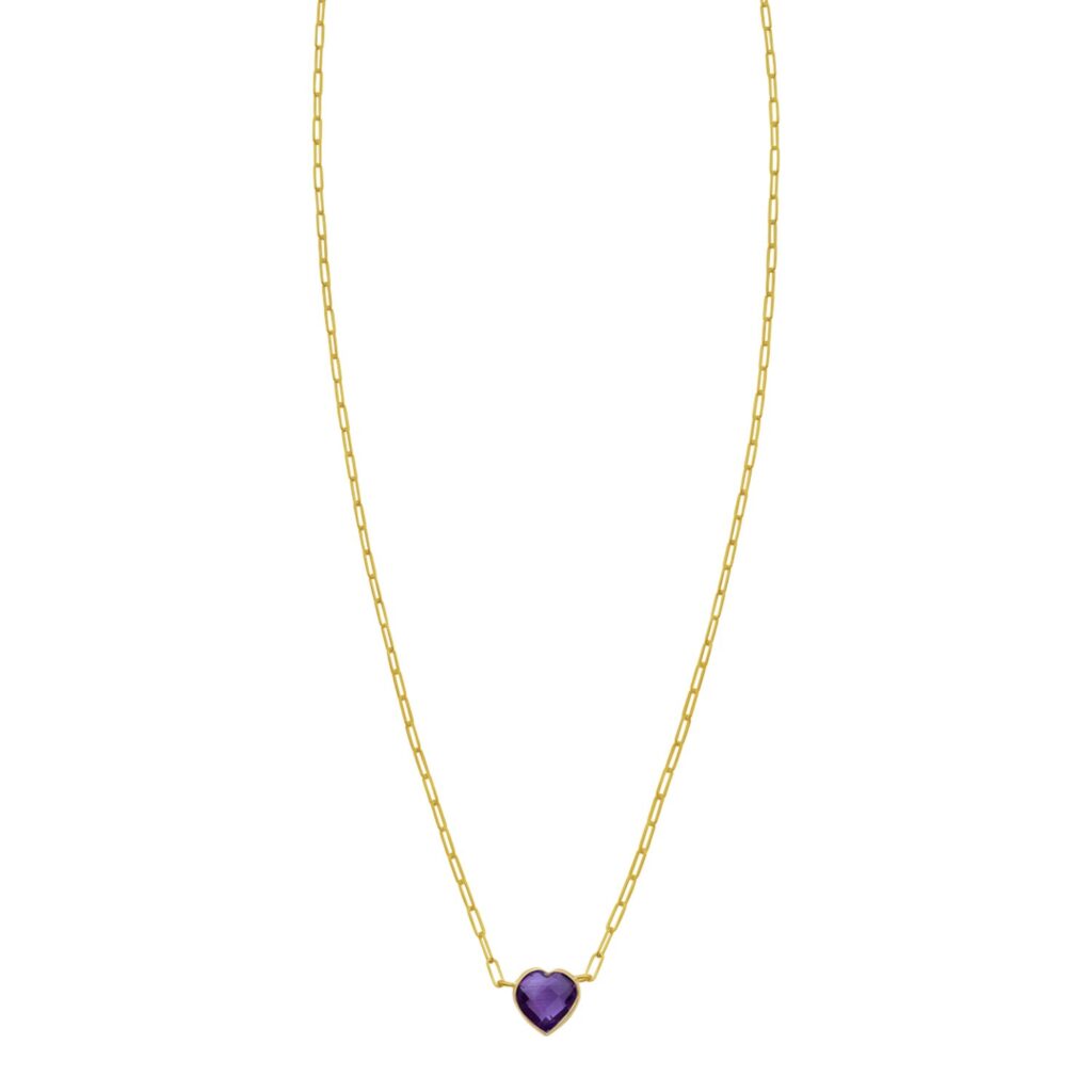 14K Yellow Gold Amethyst Heart Necklace (1.50 mm)