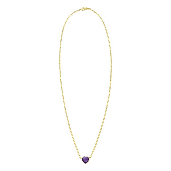 14K Yellow Gold Amethyst Heart Necklace (1.50 mm) - alternate view 2