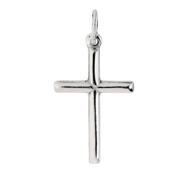 Sterling Silver Rhodium Plated Medium Tube Cross Pendant
