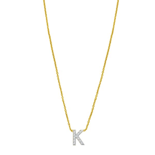 14K Yellow Gold Mini Diamond K Initial Pendant Necklace