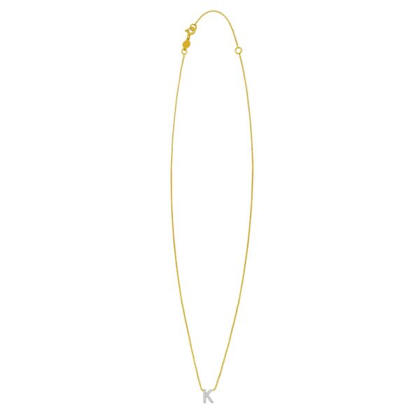 14K Yellow Gold Mini Diamond K Initial Pendant Necklace - alternate view 2