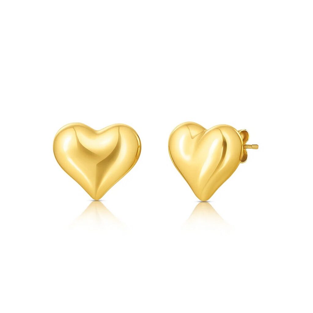 14K Yellow Gold Puffed Heart Stud Earrings