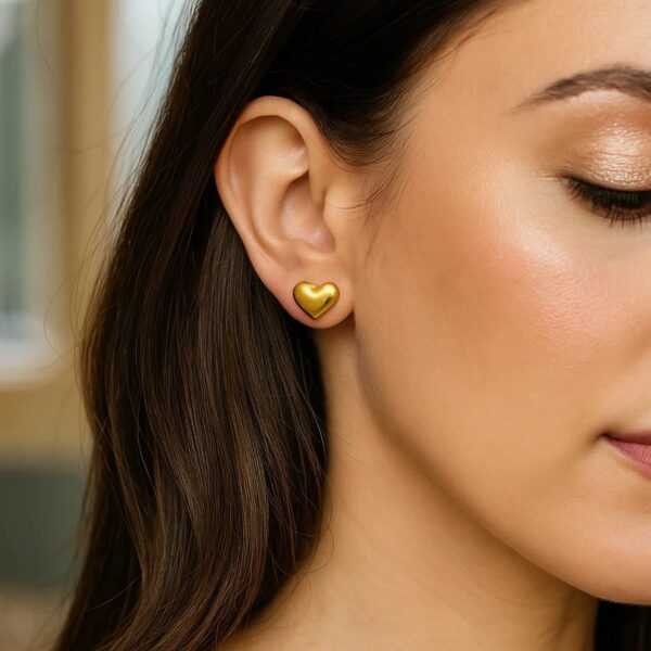 14K Yellow Gold Puffed Heart Stud Earrings - alternate view 3