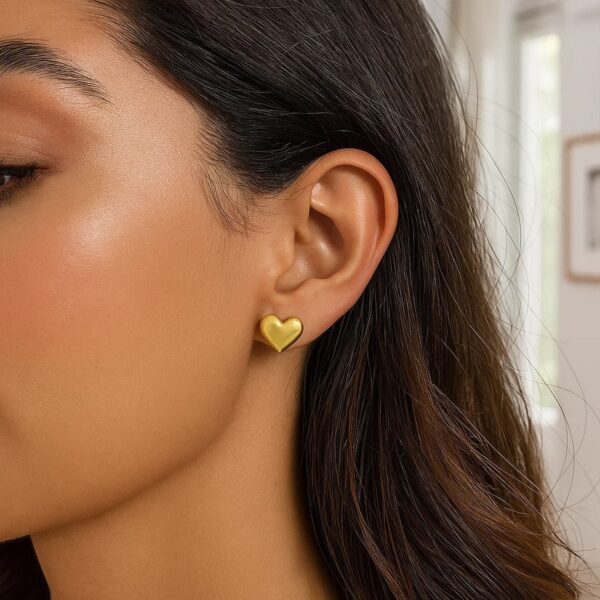 14K Yellow Gold Puffed Heart Stud Earrings - alternate view 4