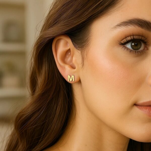 14K Yellow Gold Yours Truly Initial M Stud Earrings - alternate view 2