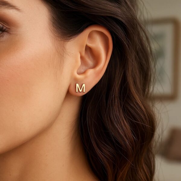 14K Yellow Gold Yours Truly Initial M Stud Earrings - alternate view 3