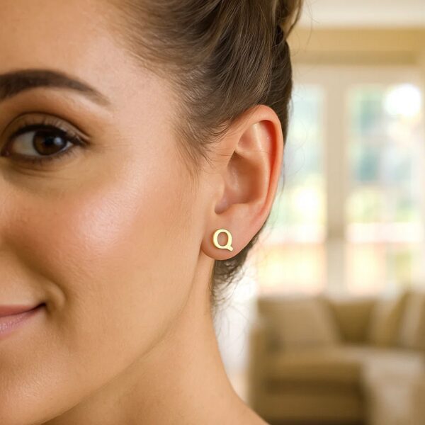 14K Yellow Gold Yours Truly Initial Q Stud Earrings - alternate view 2