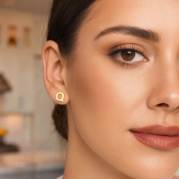 14K Yellow Gold Yours Truly Initial Q Stud Earrings - alternate view 3