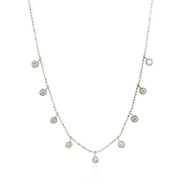 14k White Gold Necklace with Round Diamond Charms - alternate view 2