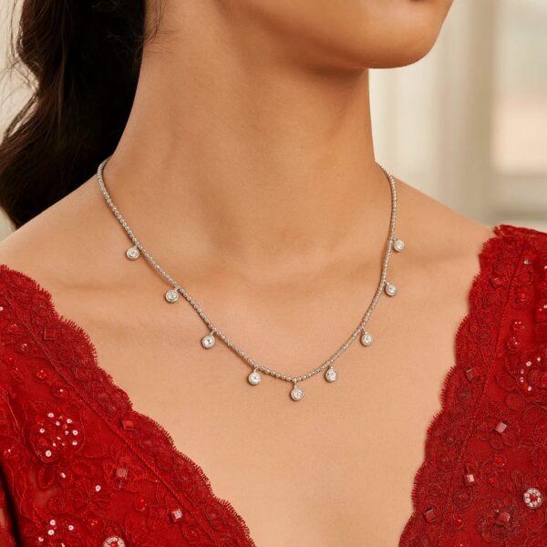 14k White Gold Necklace with Round Diamond Charms - alternate view 5