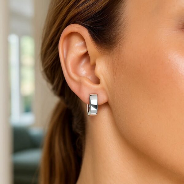 14k White Gold Snuggable Hoop Earrings - alternate view 2