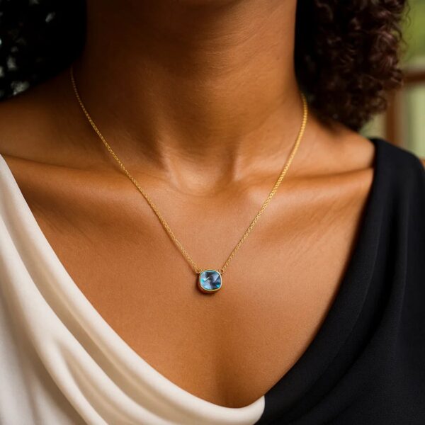 14k Yellow Gold 17 inch Necklace with Cushion Blue Topaz - alternate view 3