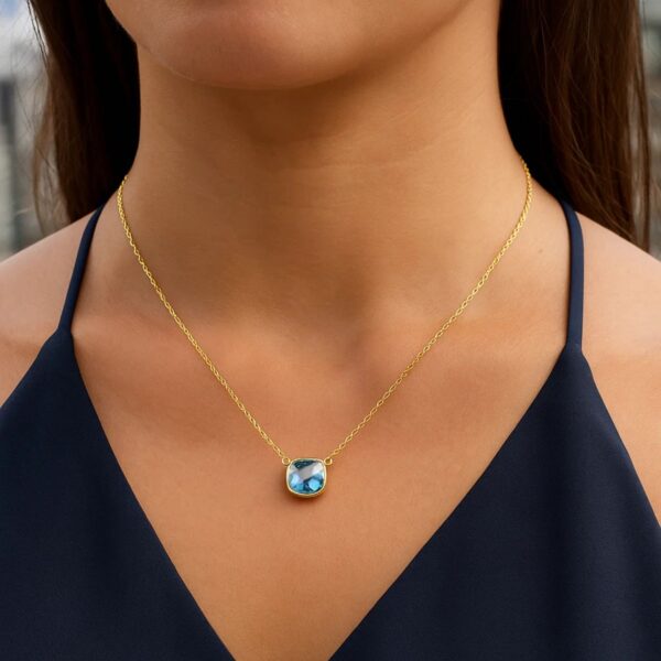 14k Yellow Gold 17 inch Necklace with Cushion Blue Topaz - alternate view 4