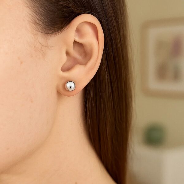 14k White Gold Spherical Stud Earrings (7.0 mm) - alternate view 4