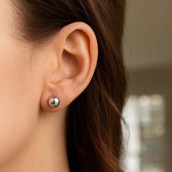 14k White Gold Spherical Stud Earrings (7.0 mm) - alternate view 5