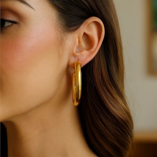 14K Yellow Gold Oval Omega Hoops - alternate view 3
