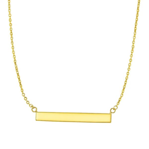14k Yellow Gold Chain Necklace with a Shiny Flat Bar - alternate view 3