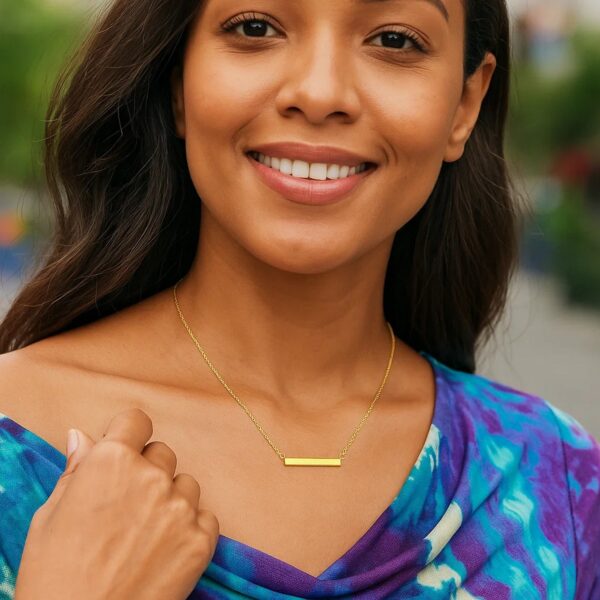 14k Yellow Gold Chain Necklace with a Shiny Flat Bar - alternate view 5