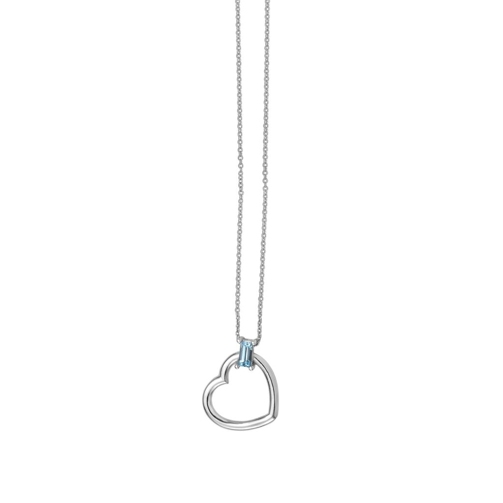 Blue Topez Baguette Heart Necklace in 14K White Gold