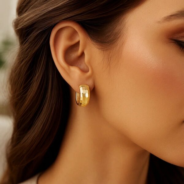 14K Yellow Gold Checkerboard Patterned Hoop Earrings - alternate view 3