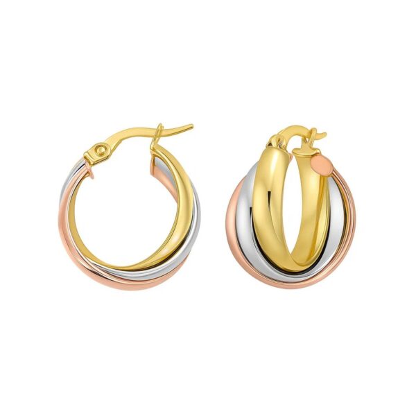 14K Tri Color Gold Polished Medium Trinity Woven Hoop Earrings - Yellow Gold